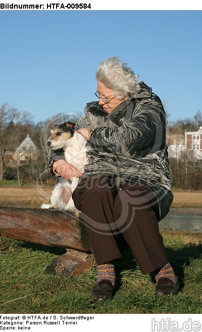 Frau streichelt Parson Russell Terrier / woman is fondling PRT / HTFA-009584